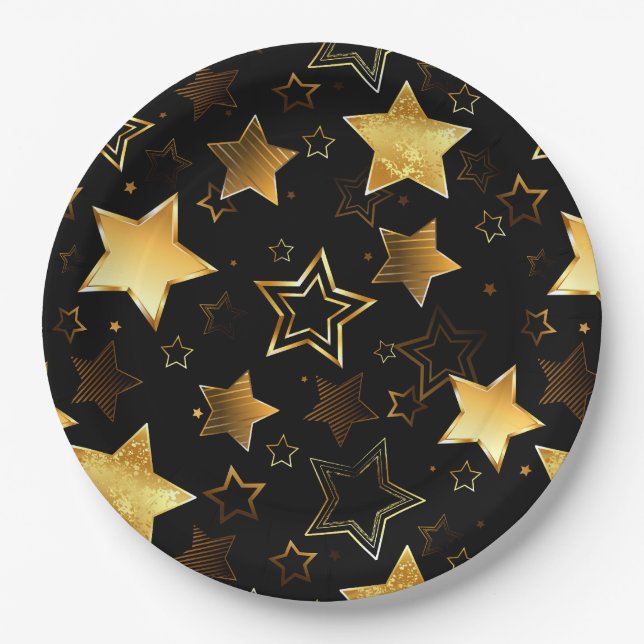 Seamless pattern with Golden Stars Paper Plate (Front)