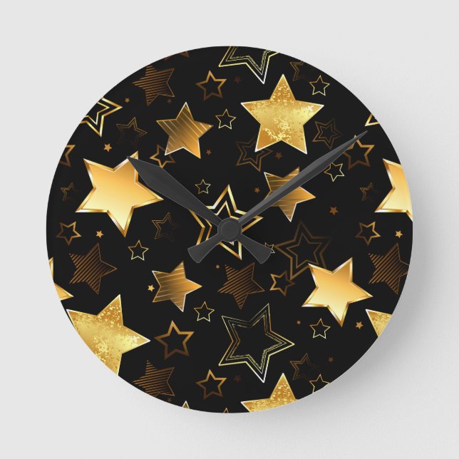 Seamless pattern with Golden Stars Round Clock (Front)