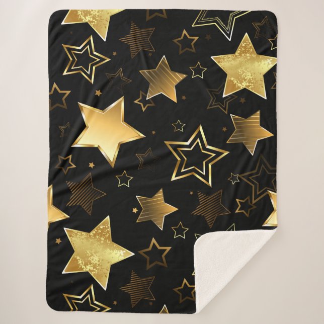 Seamless pattern with Golden Stars Sherpa Blanket (Front)