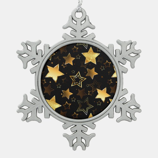Seamless pattern with Golden Stars Snowflake Pewter Christmas Ornament (Front)