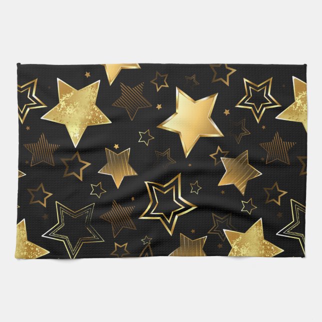 Seamless pattern with Golden Stars Tea Towel (Horizontal)