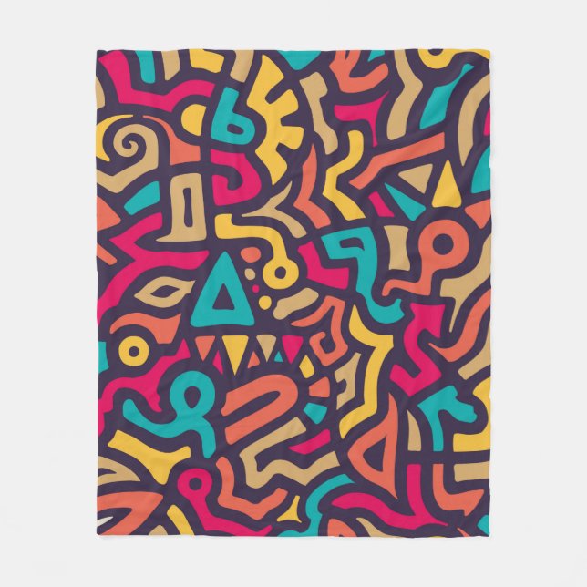 Seamless Pattern with Graffiti Curve Shapes. Mix o Fleece Blanket (Front)