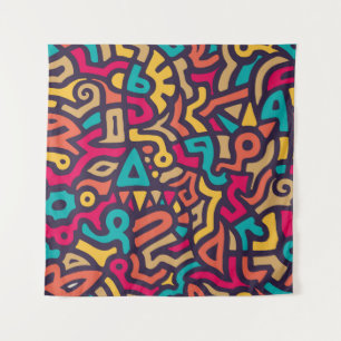 Seamless Pattern with Graffiti Curve Shapes. Mix o Tapestry