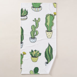Seamless pattern with green cactus and succulents bath towel