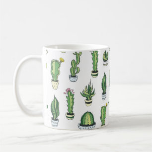 Seamless pattern with green cactus and succulents  coffee mug