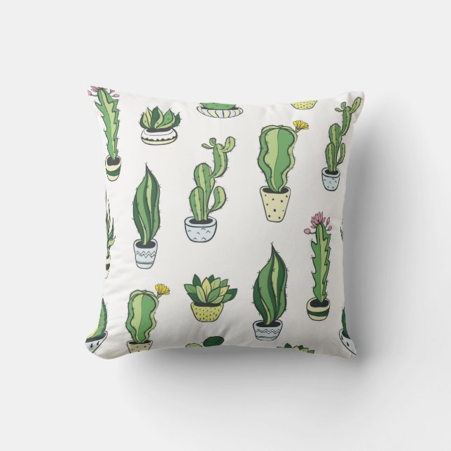 Seamless pattern with green cactus and succulents  cushion (Front)