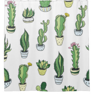 Seamless pattern with green cactus and succulents  shower curtain