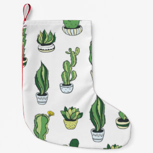 Seamless pattern with green cactus and succulents  small christmas stocking