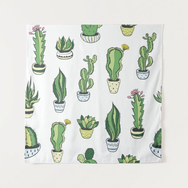 Seamless pattern with green cactus and succulents  tapestry (Front)