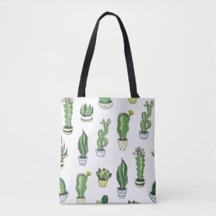 Seamless pattern with green cactus and succulents tote bag