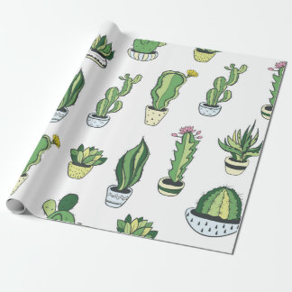 Seamless pattern with green cactus and succulents  wrapping paper