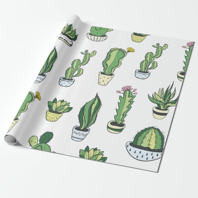 Seamless pattern with green cactus and succulents  wrapping paper (Unrolled)