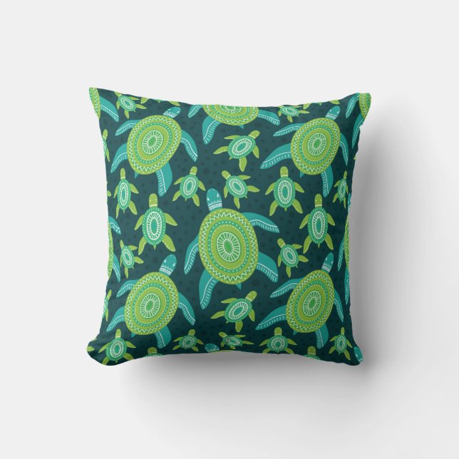 Seamless pattern with green ornament turtles. Sea  Cushion (Front)