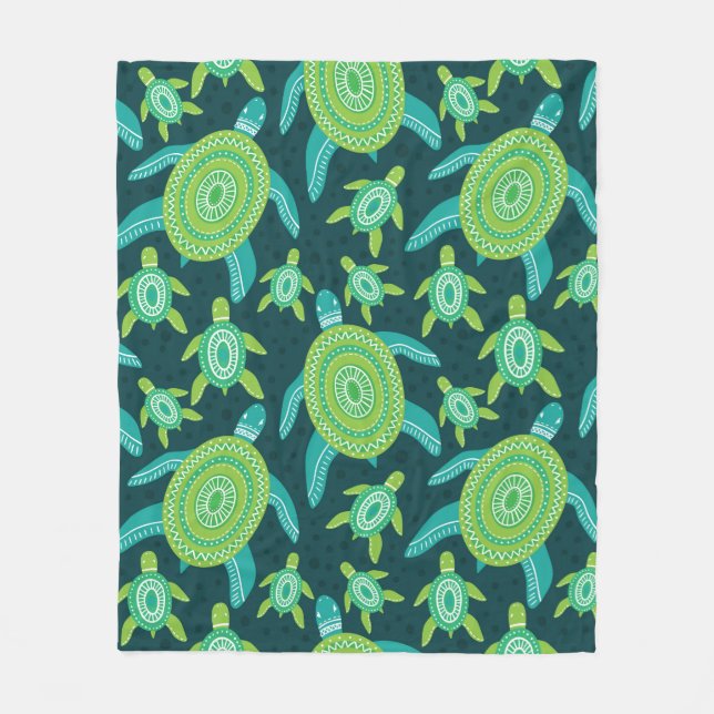 Seamless pattern with green ornament turtles. Sea  Fleece Blanket (Front)