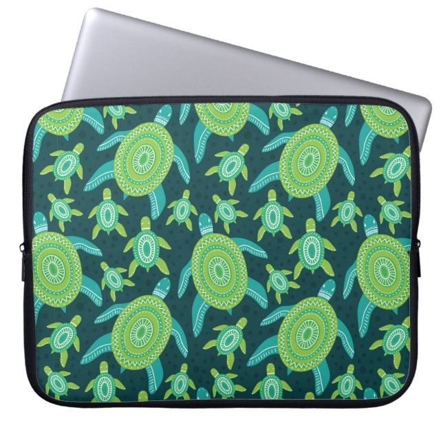 Seamless pattern with green ornament turtles. Sea  Laptop Sleeve (Front)