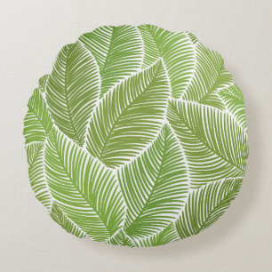 Seamless pattern with green palm leaves round cushion