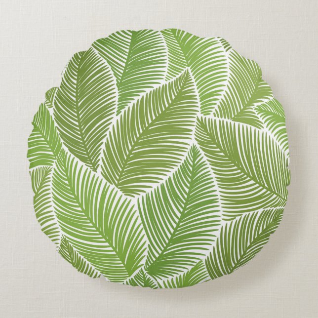 Seamless pattern with green palm leaves round cushion (Front)