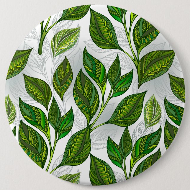 Seamless Pattern with Green Tea Leaves 6 Cm Round Badge (Front)