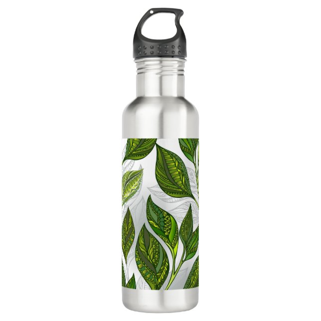 Seamless Pattern with Green Tea Leaves 710 Ml Water Bottle (Front)