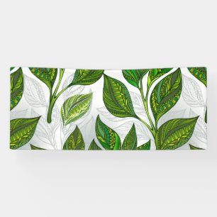 Seamless Pattern with Green Tea Leaves Banner