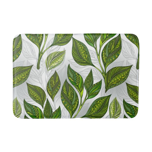 Seamless Pattern with Green Tea Leaves Bath Mat (Front)