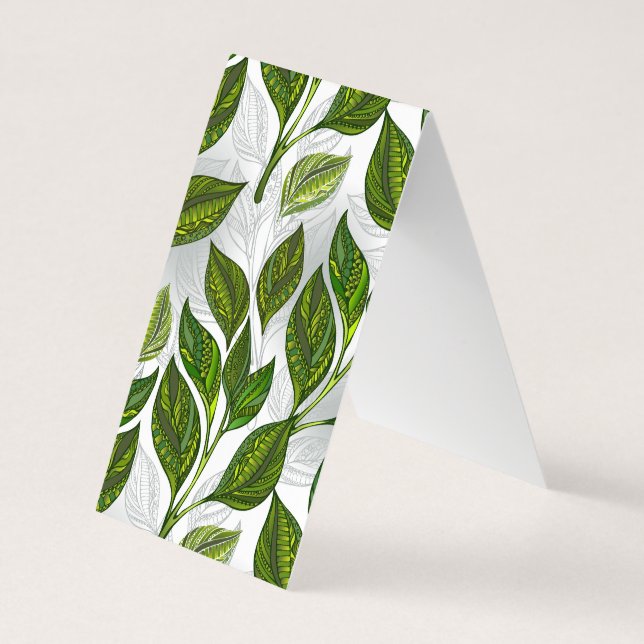 Seamless Pattern with Green Tea Leaves Business Card (Back)