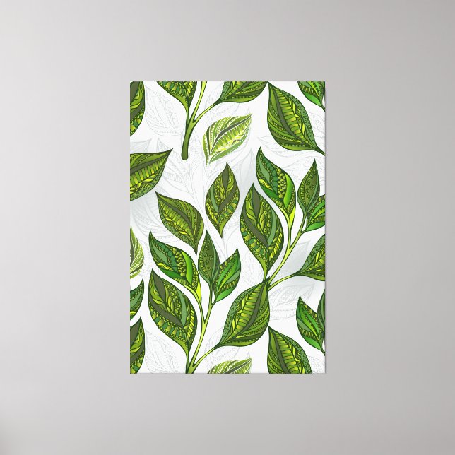 Seamless Pattern with Green Tea Leaves Canvas Print (Front)