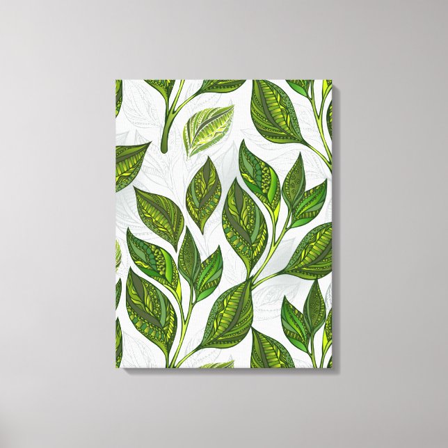 Seamless Pattern with Green Tea Leaves Canvas Print (Front)