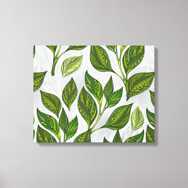 Seamless Pattern with Green Tea Leaves Canvas Print (Front)