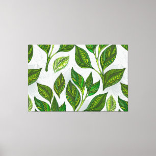 Seamless Pattern with Green Tea Leaves Canvas Print