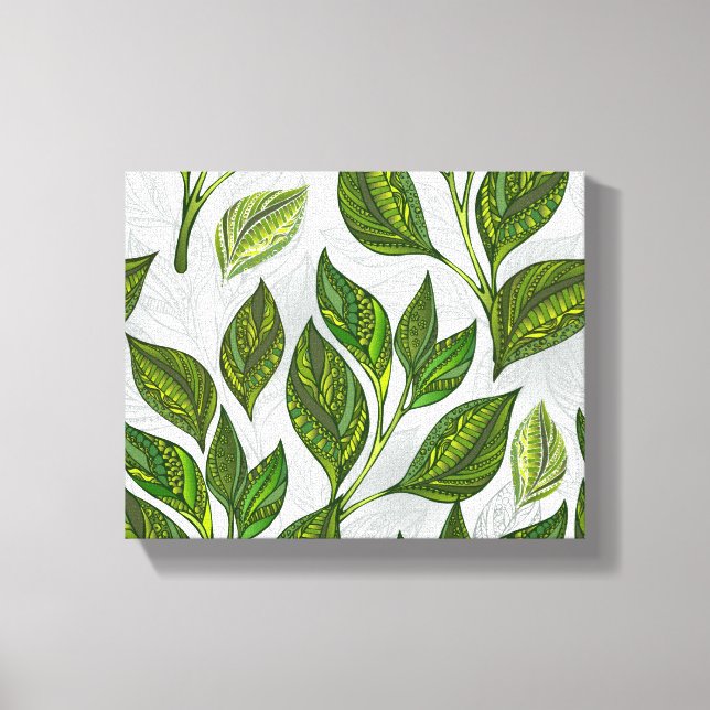 Seamless Pattern with Green Tea Leaves Canvas Print (Front)