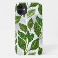 Seamless Pattern with Green Tea Leaves