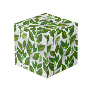 Seamless Pattern with Green Tea Leaves Cube