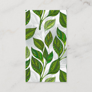 Seamless Pattern with Green Tea Leaves Discount Card