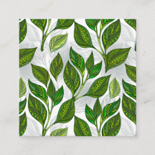 Seamless Pattern with Green Tea Leaves Discount Card