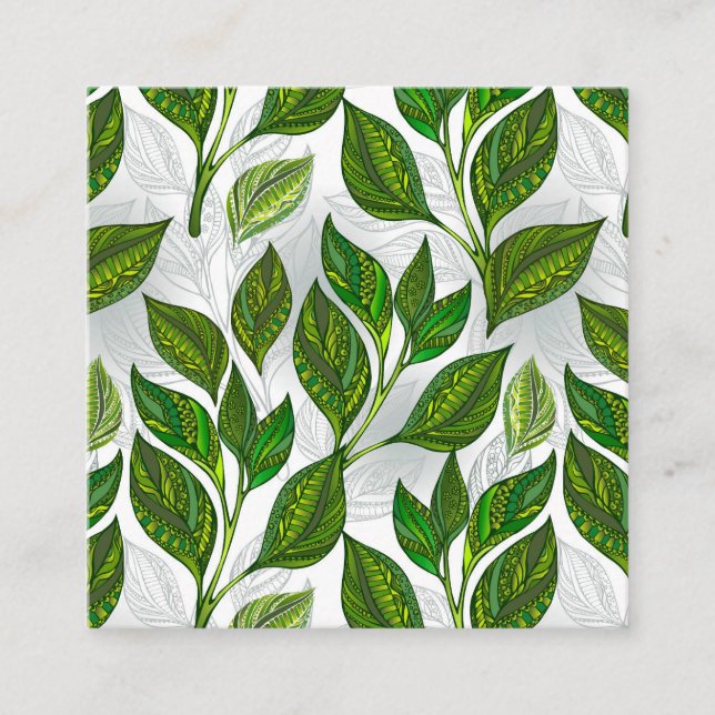 Seamless Pattern with Green Tea Leaves Enclosure Card (Front)