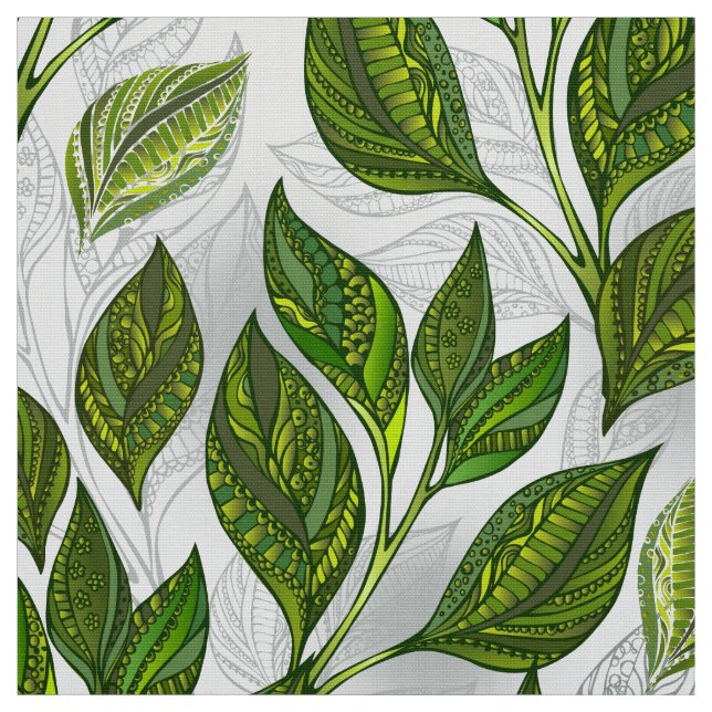 Seamless Pattern with Green Tea Leaves Fabric (Swatch)