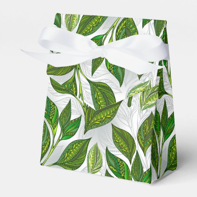 Seamless Pattern with Green Tea Leaves Favour Box (Front Side)