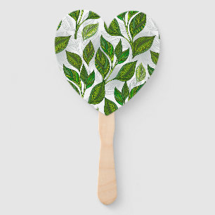 Seamless Pattern with Green Tea Leaves Hand Fan