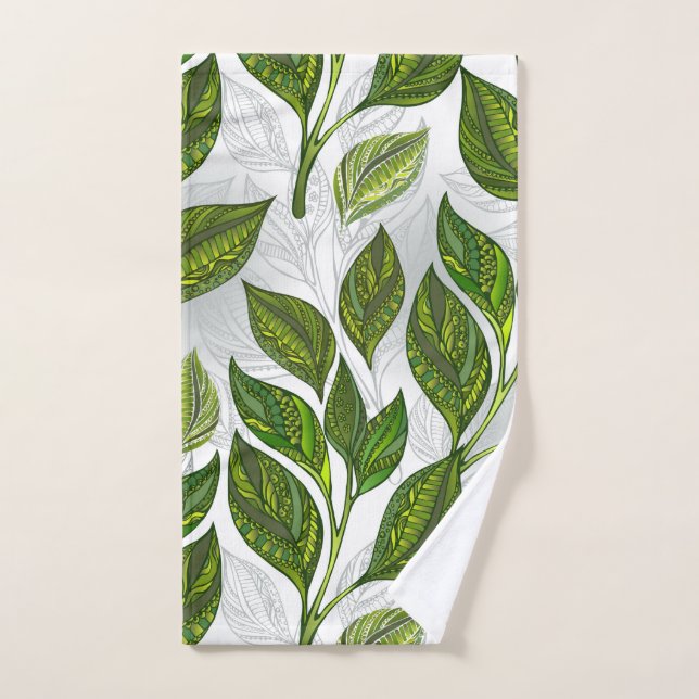 Seamless Pattern with Green Tea Leaves Hand Towel (Hand Towel)