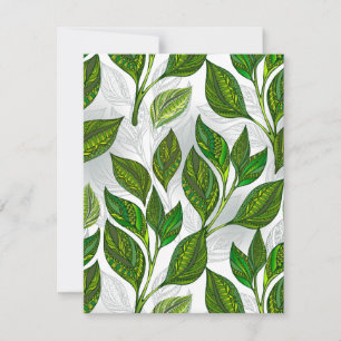 Seamless Pattern with Green Tea Leaves Invitation