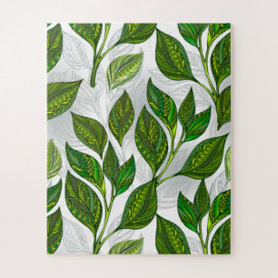 Seamless Pattern with Green Tea Leaves Jigsaw Puzzle