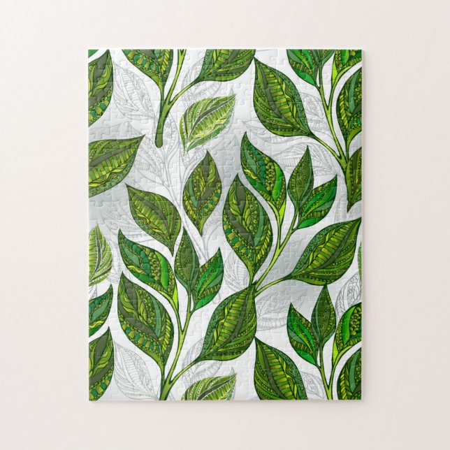 Seamless Pattern with Green Tea Leaves Jigsaw Puzzle (Vertical)