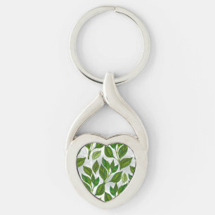 Seamless Pattern with Green Tea Leaves Key Ring