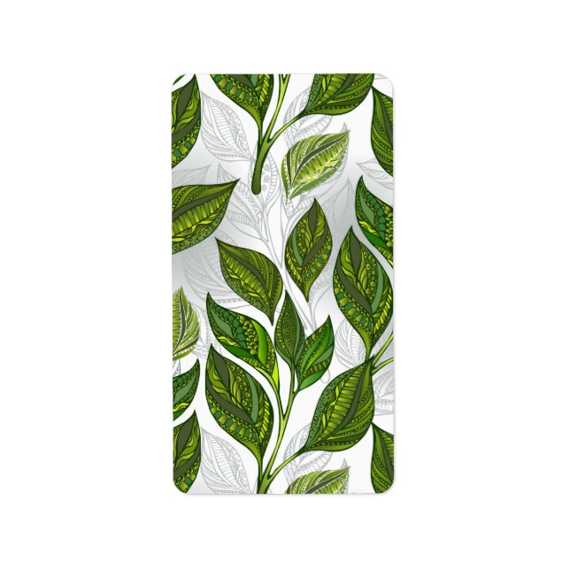 Seamless Pattern with Green Tea Leaves Label (Front)