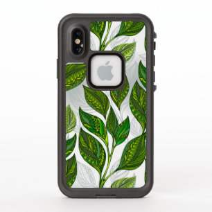 Seamless Pattern with Green Tea Leaves