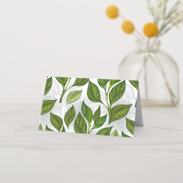 Seamless Pattern with Green Tea Leaves Loyalty Card (Front)