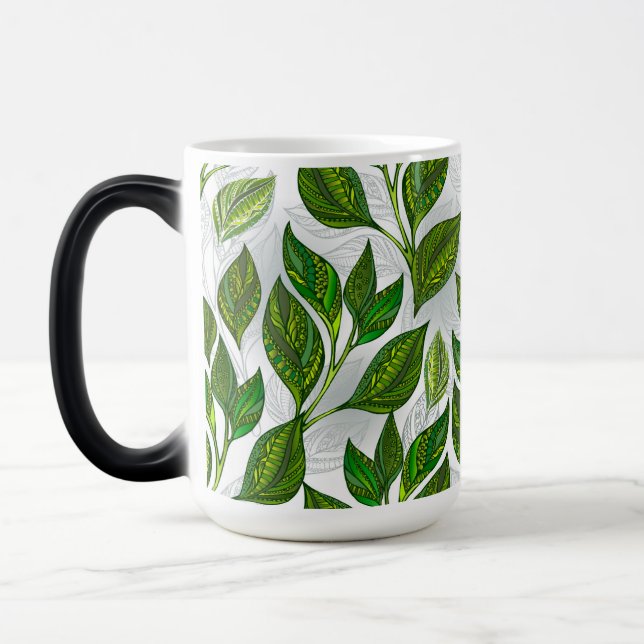 Seamless Pattern with Green Tea Leaves Magic Mug (Left)