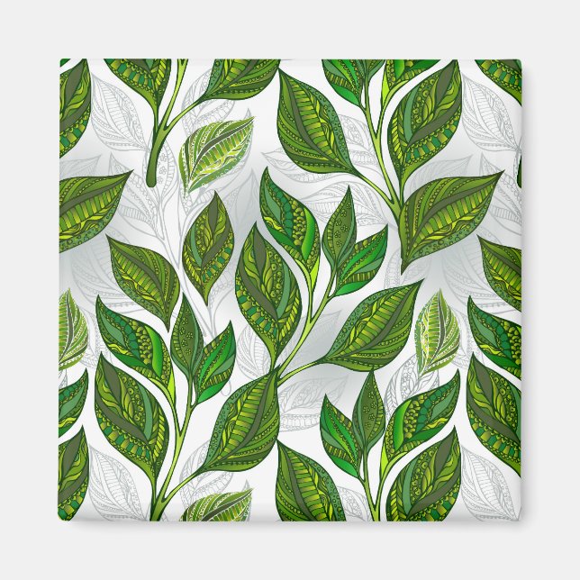 Seamless Pattern with Green Tea Leaves Magnet (Front)