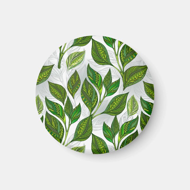 Seamless Pattern with Green Tea Leaves Magnet (Front)